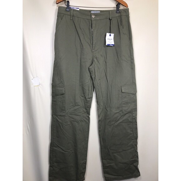 Adalae Womens Wide Leg Jeans Green Pockets Size 12 Cargo - Picture 3 of 12